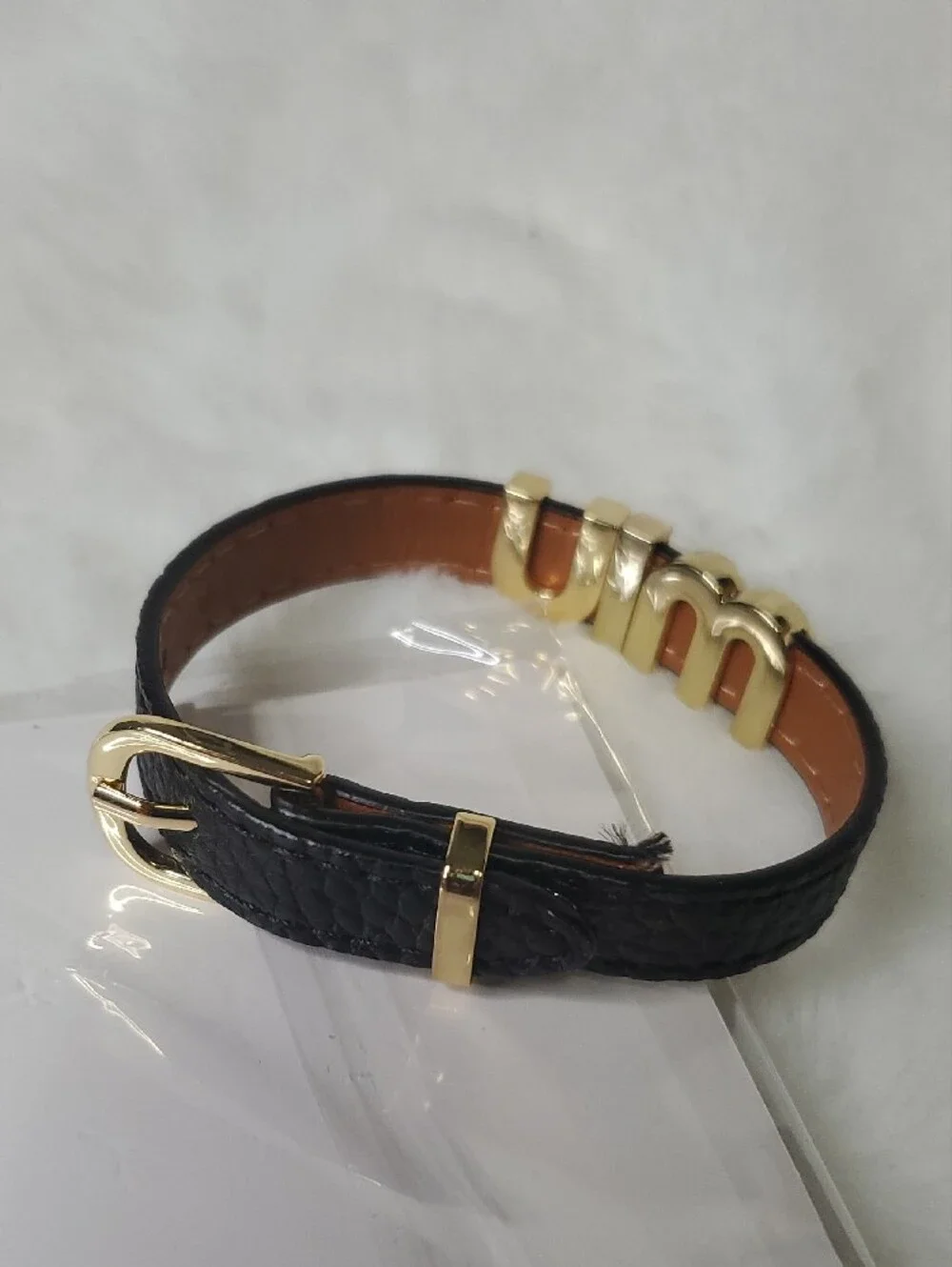 Black  Men's Bracelet with Gold Letter Accents